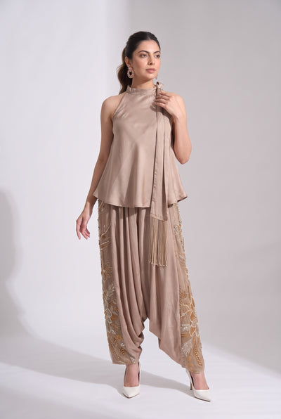 Tbfo Dhoti Baddie – Embellished Halter Top & Dhoti Pant Set