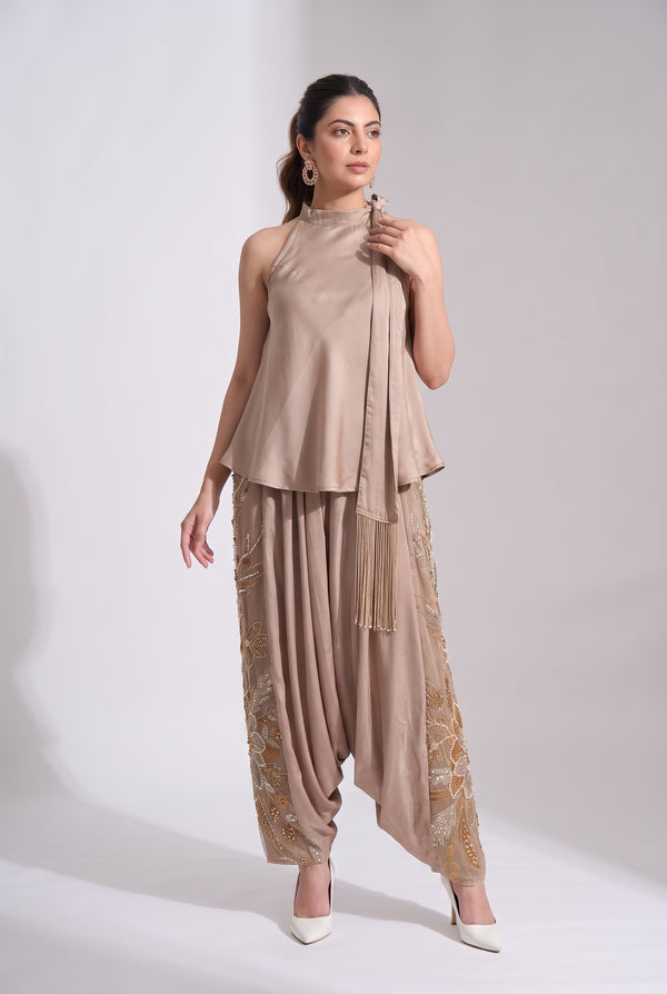 Tbfo Dhoti Baddie – Embellished Halter Top & Dhoti Pant Set