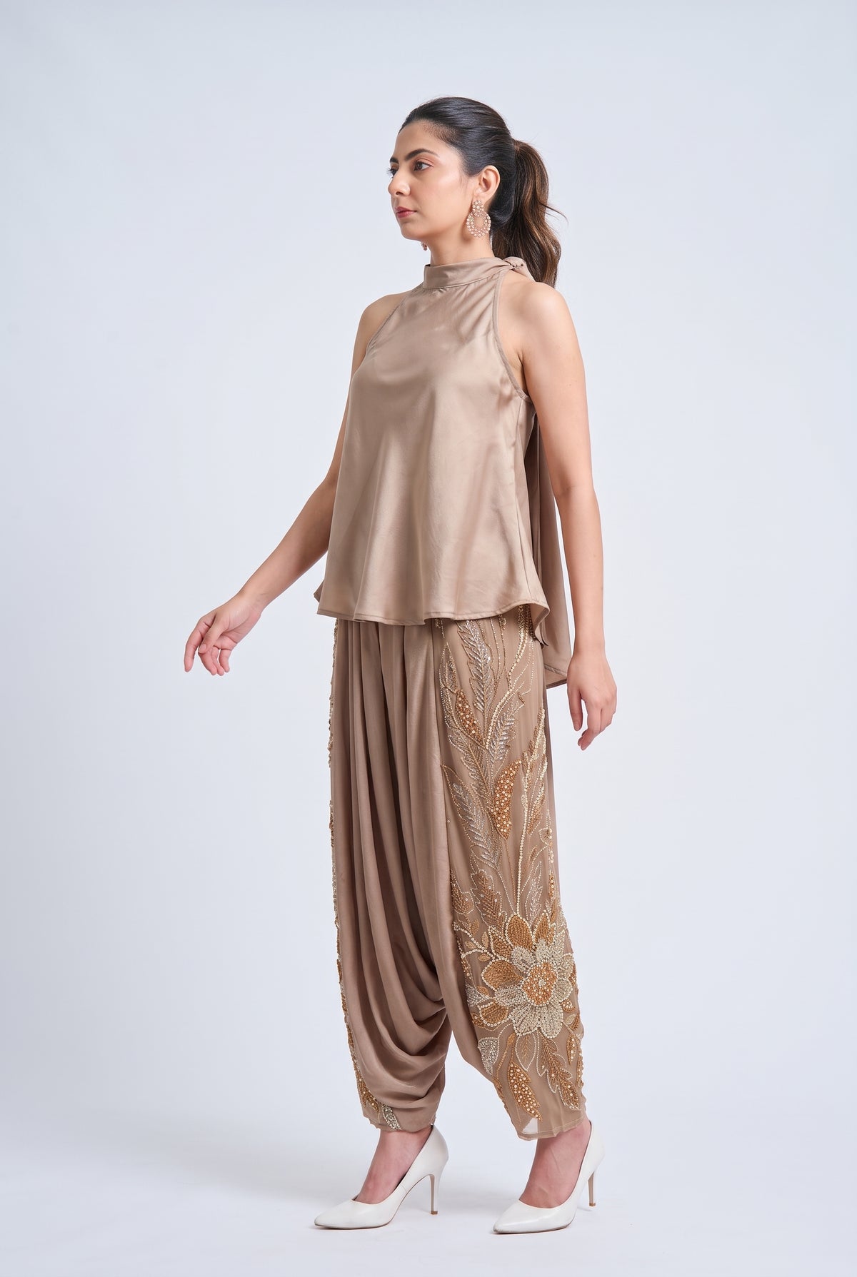 Tbfo Dhoti Baddie – Embellished Halter Top & Dhoti Pant Set