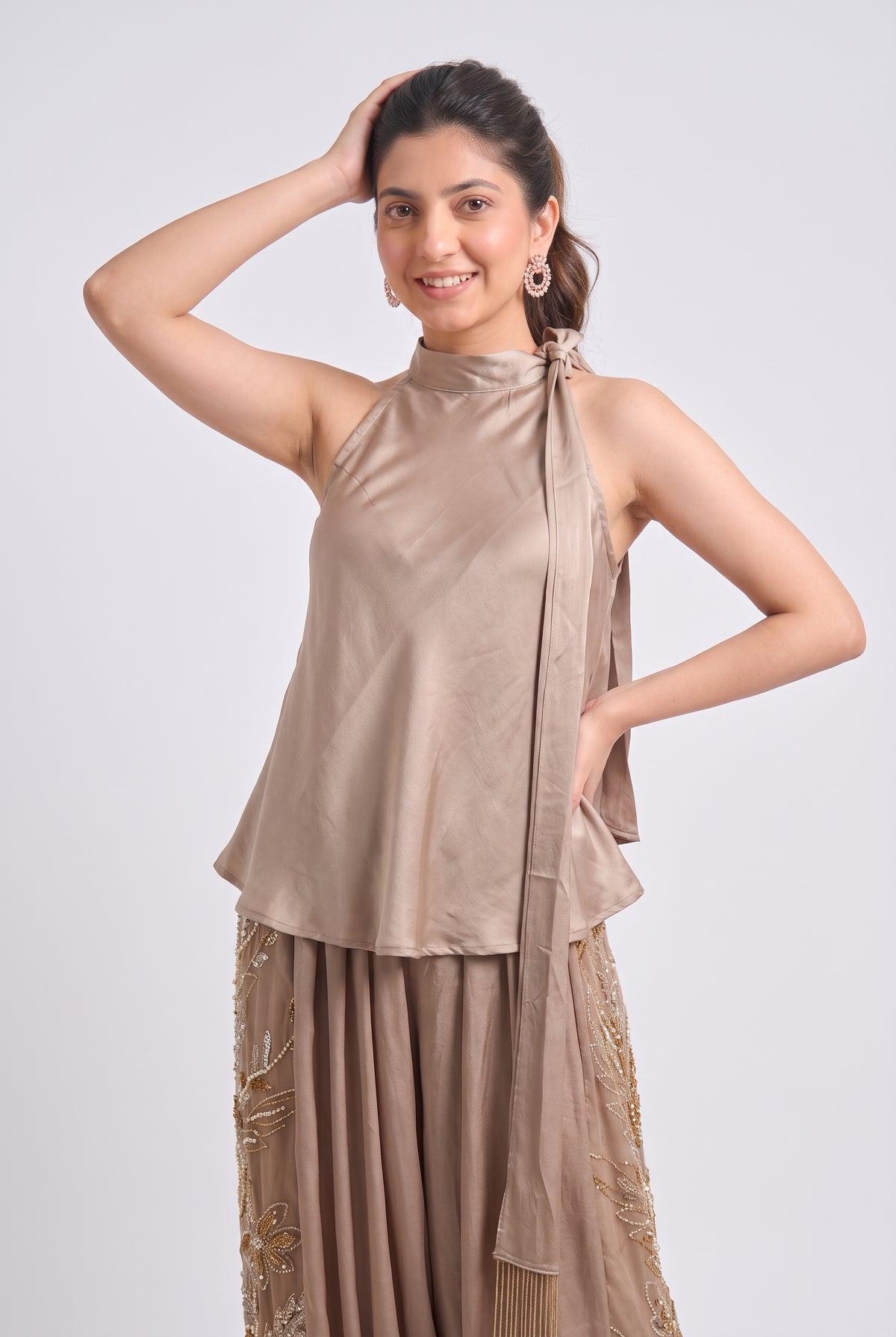 Tbfo Dhoti Baddie – Embellished Halter Top & Dhoti Pant Set
