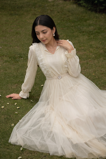 Tbfo Fairy Tale – Elegant Off White Ruffle Detail Maxi Dress