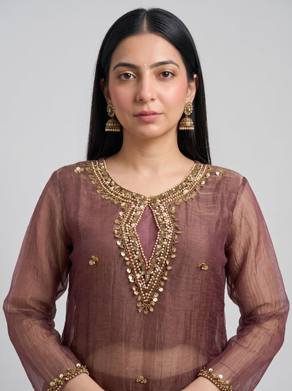Tbfo Gulabi Shimmer Embellished Kurta & Pant Set