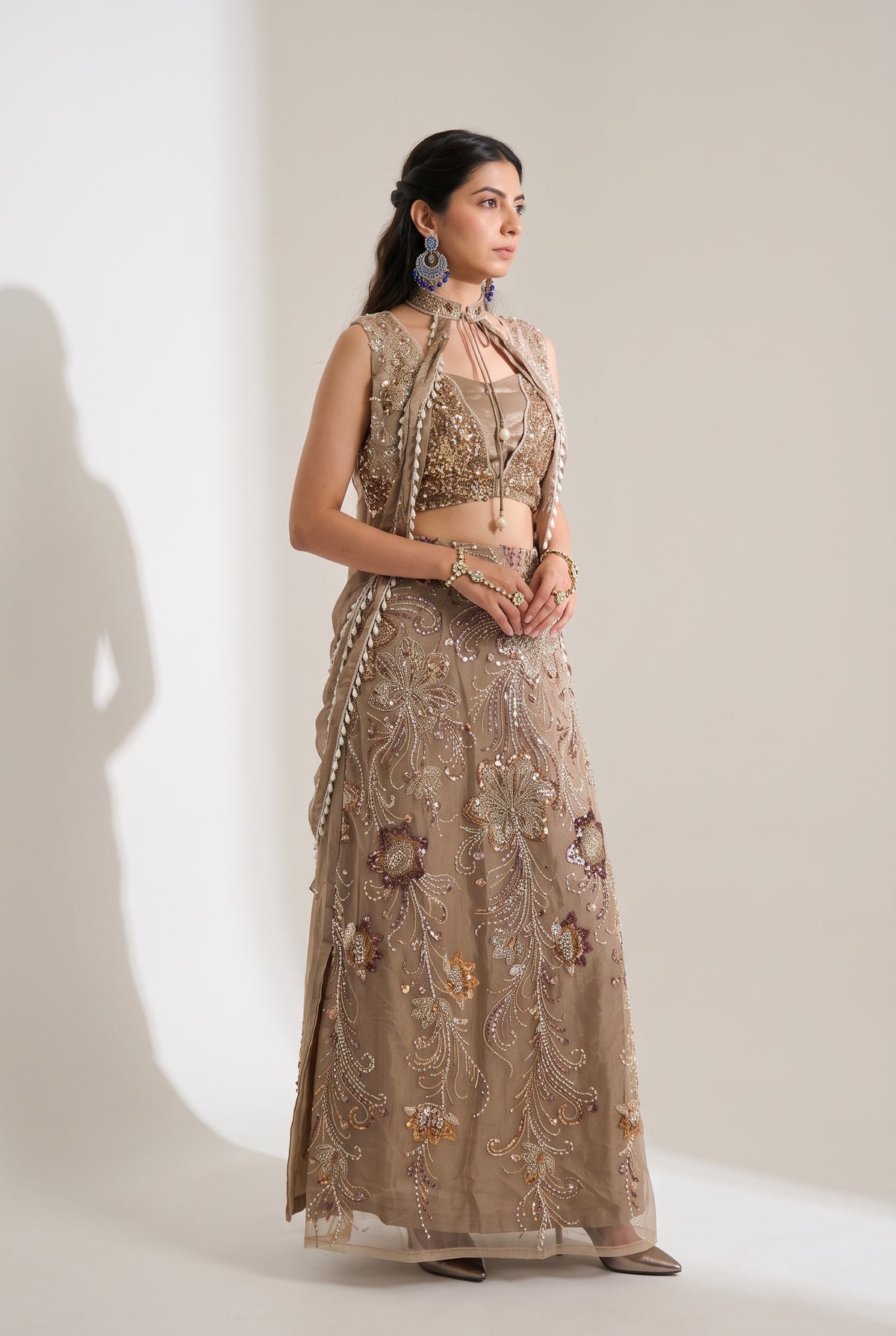 Tbfo Hot Girl Mehfil – Embellished Crop Top & Floral Sequin Skirt Set