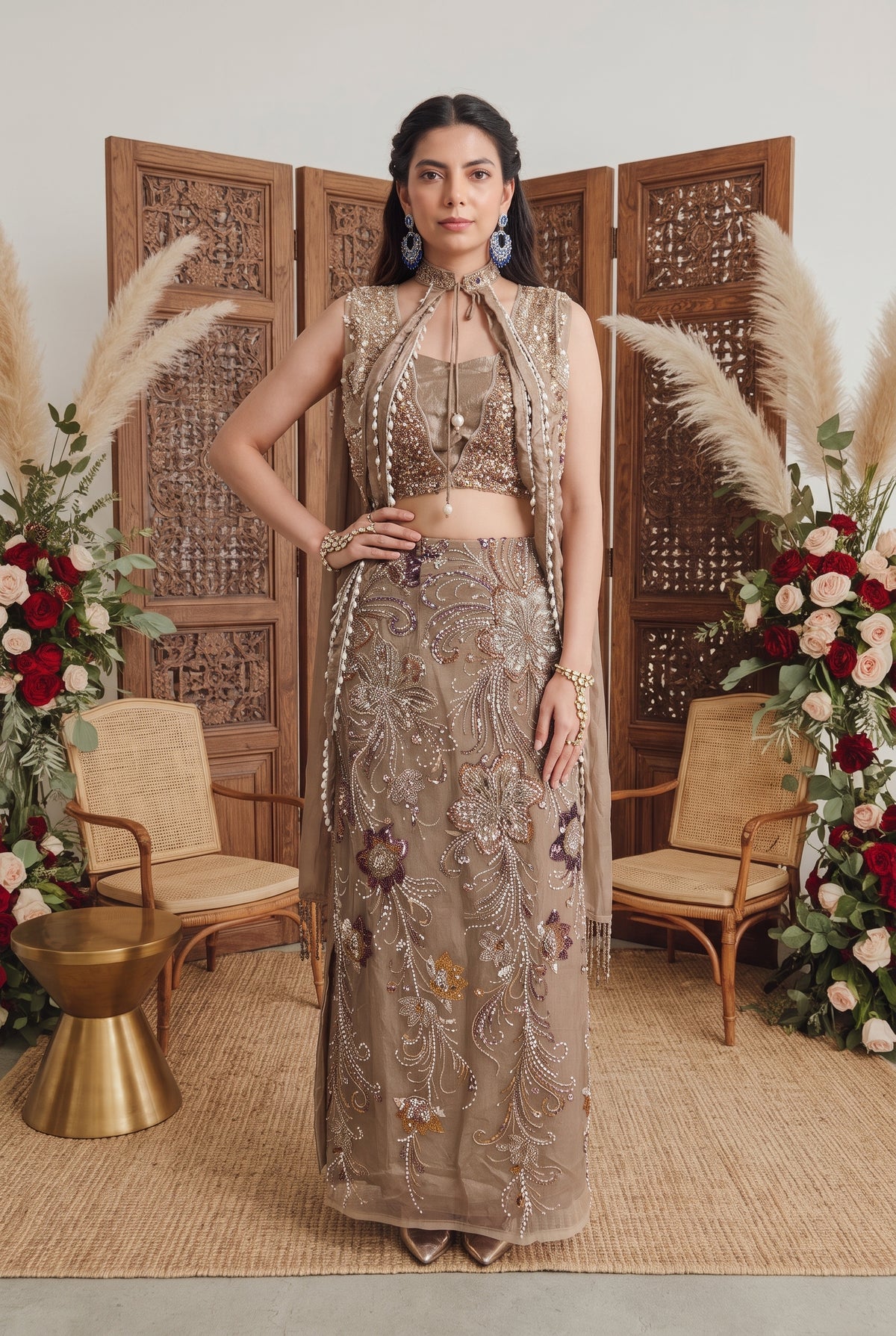 Tbfo Hot Girl Mehfil – Embellished Crop Top & Floral Sequin Skirt Set
