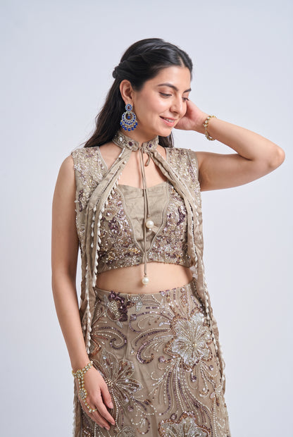 Tbfo Hot Girl Mehfil – Embellished Crop Top & Floral Sequin Skirt Set