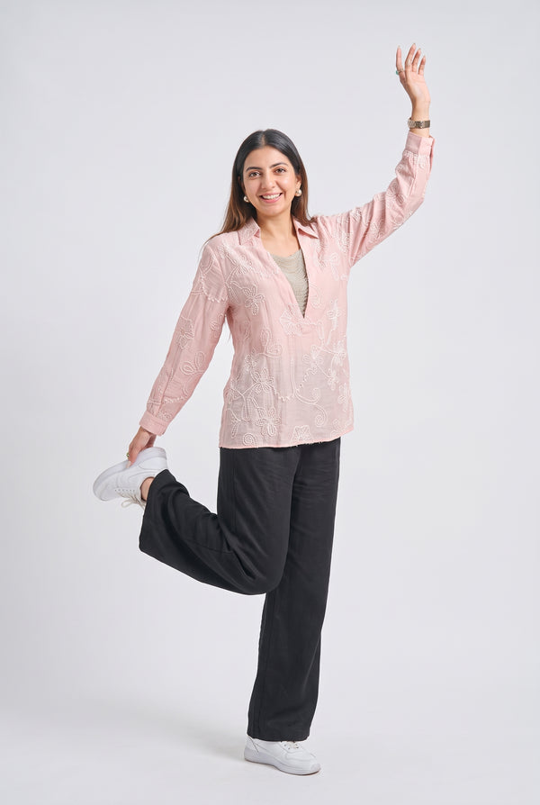 Tbfo Jhalar Neck – Floral Embroidered Shirt Top