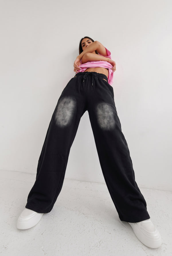Tbfo Lazy Girl – Black Relaxed-Fit Drawstring Jogger Pants