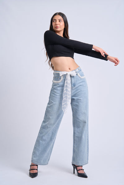 Tbfo Monday Mood – Embellished Wide-Leg Denim Jeans