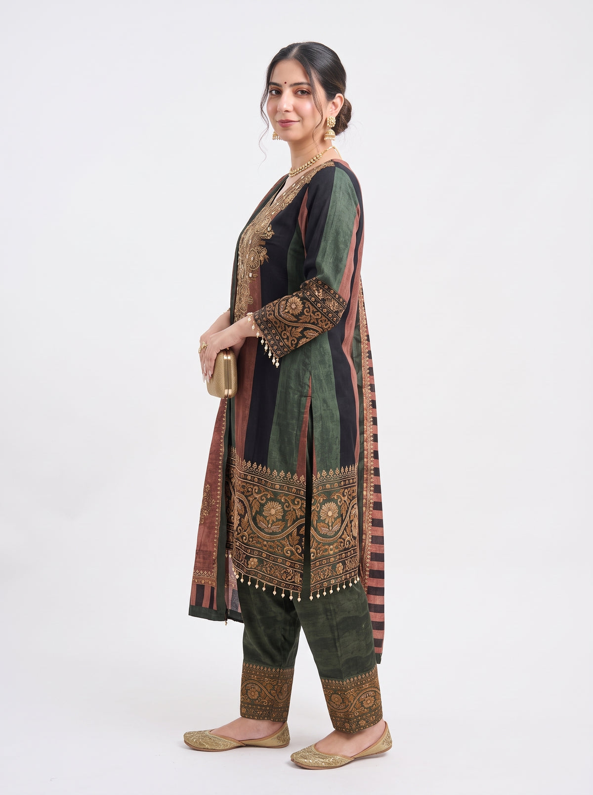 Tbfo Nawabi poshak Embroidered Kurta Pant & Dupatta Set