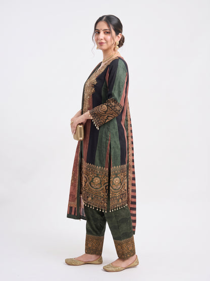 Tbfo Nawabi poshak Embroidered Kurta Pant & Dupatta Set