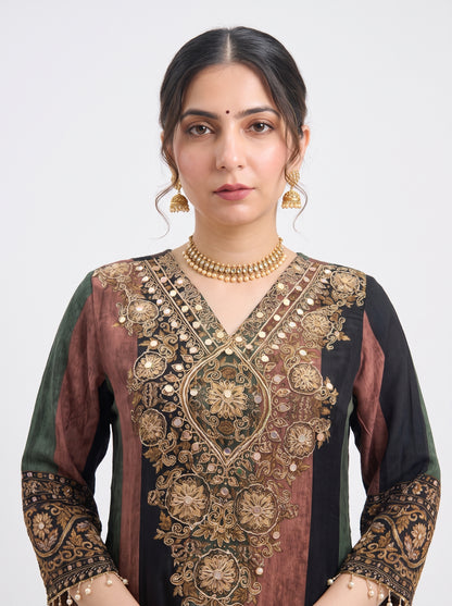 Tbfo Nawabi poshak Embroidered Kurta Pant & Dupatta Set