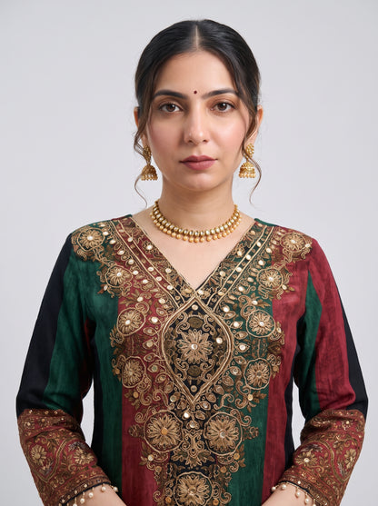 Tbfo Nawabi poshak Embroidered Kurta Pant & Dupatta Set