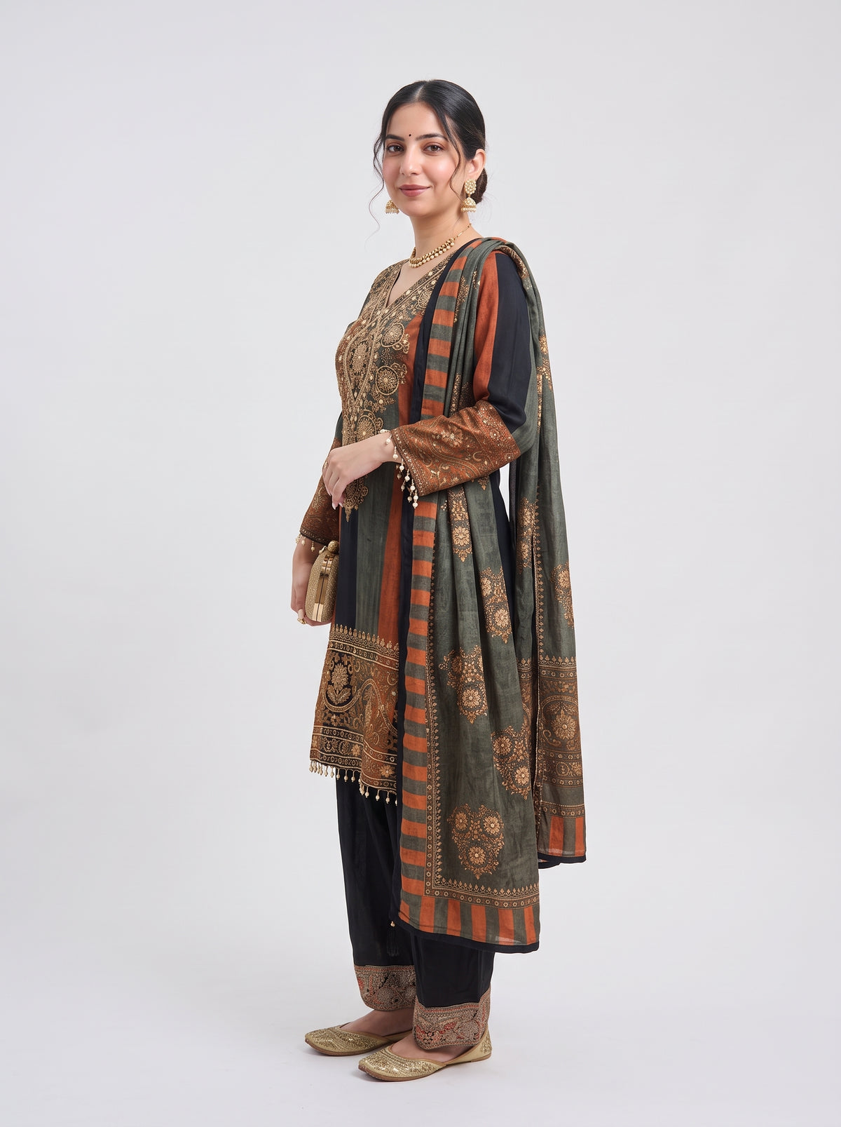 Tbfo Nawabi poshak Embroidered Kurta Pant & Dupatta Set