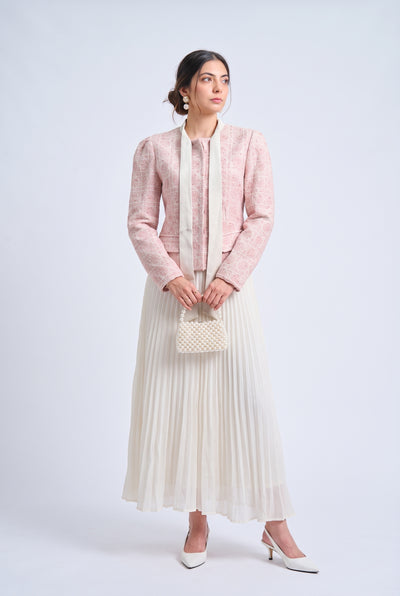 Tbfo Pinterest Board – Pink Tweed Jacket & Ivory Pleated Skirt Co-Ord Set