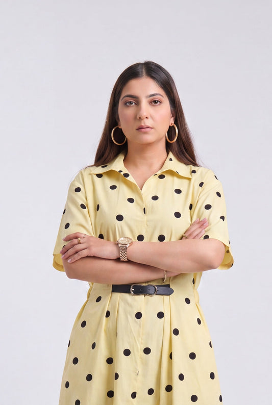 Tbfo Polka Mini Belt Big Dot Yellow Dress