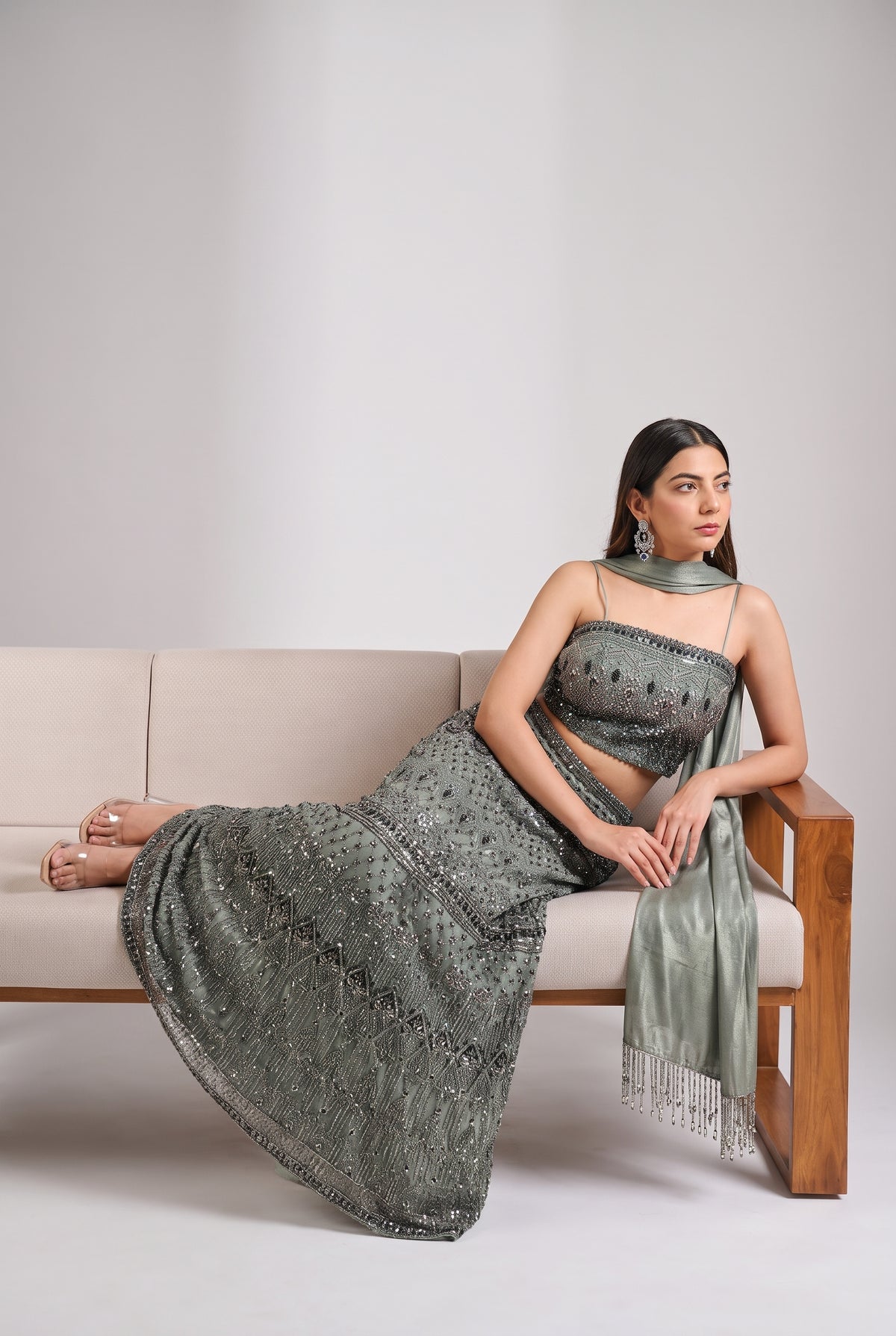 Tbfo Pooh Girlie – Embellished Crop Top Skirt & Dupatta Set