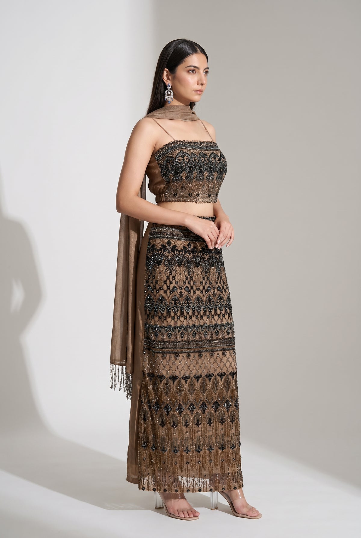 Tbfo Pooh Girlie – Embellished Crop Top Skirt & Dupatta Set