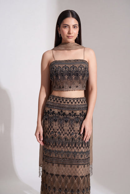 Tbfo Pooh Girlie – Embellished Crop Top Skirt & Dupatta Set