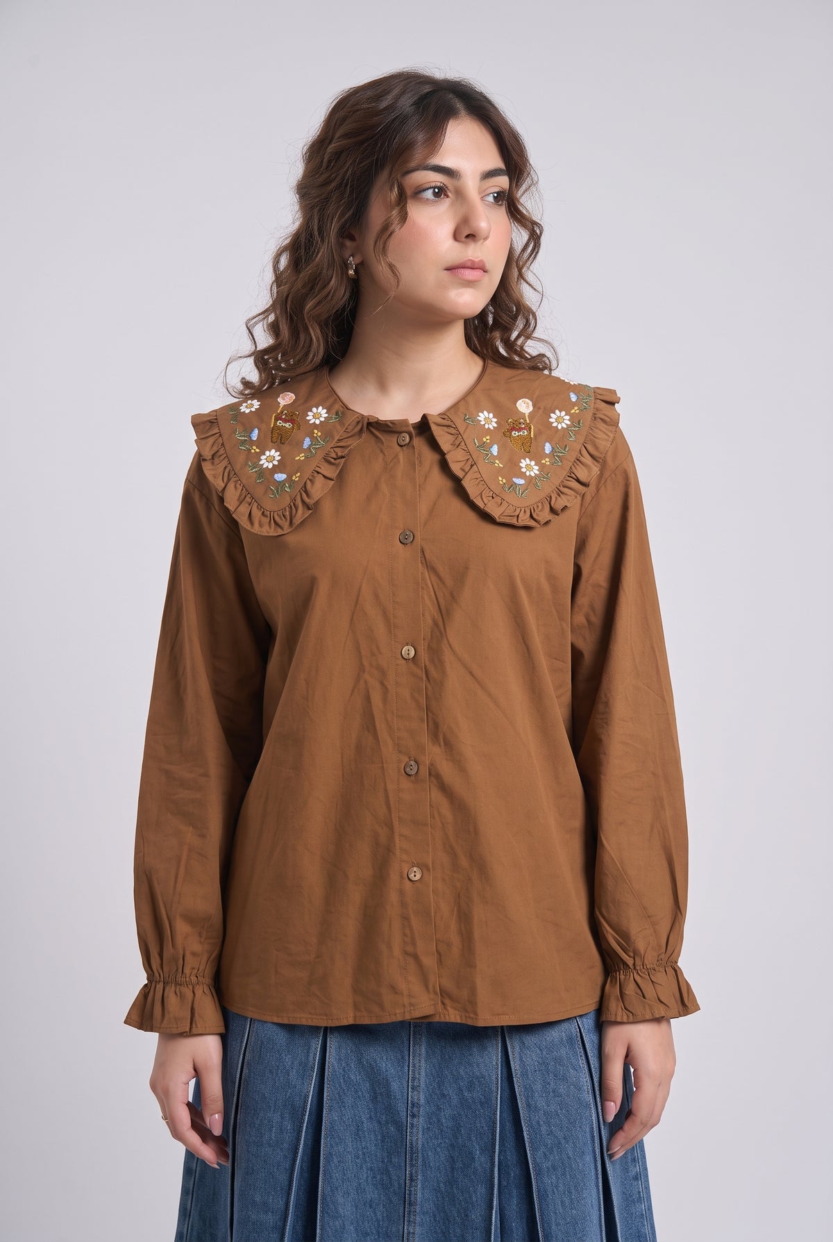 Tbfo Pooh Ki Behen – Embroidered Collar Detail Shirt Top