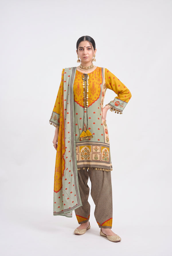 Tbfo Sikka Printed Kurta Pant & Dupatta Set