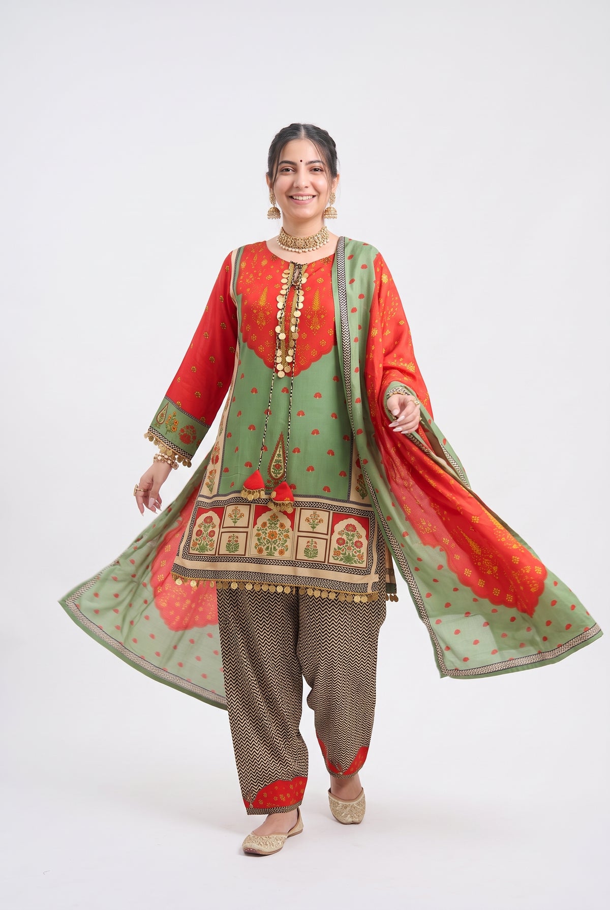 Tbfo Sikka Printed Kurta Pant & Dupatta Set