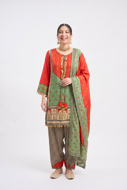 Tbfo Sikka Printed Kurta Pant & Dupatta Set