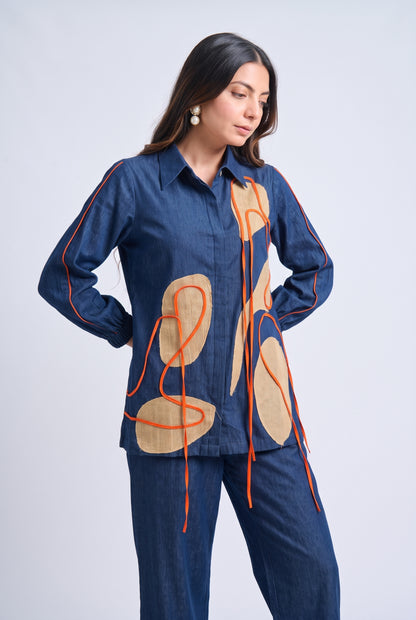 Tbfo Tumbadh – Abstract Embellished Denim Shirt & Trouser Set