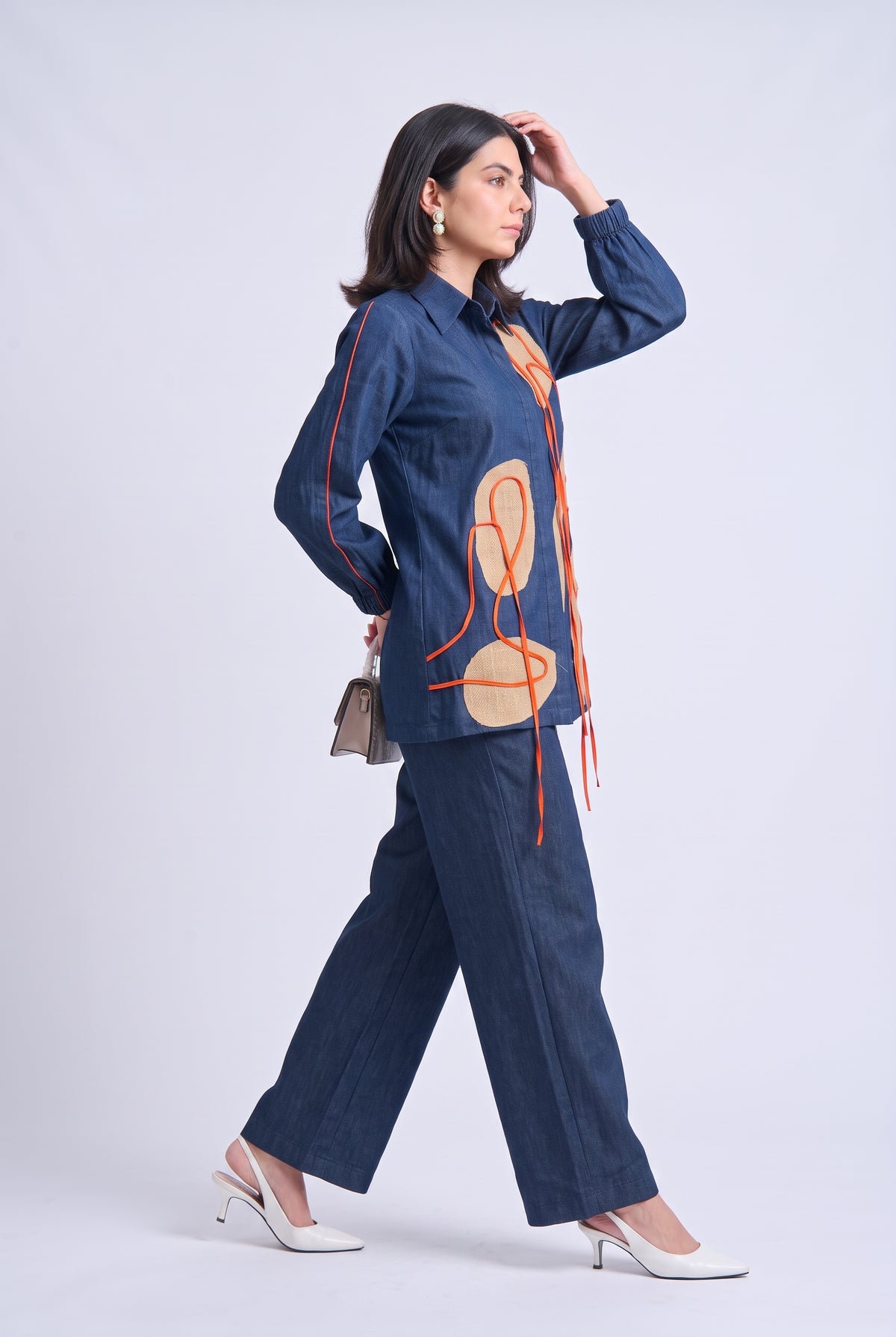 Tbfo Tumbadh – Abstract Embellished Denim Shirt & Trouser Set