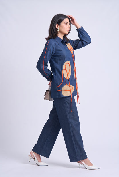 Tbfo Tumbadh – Abstract Embellished Denim Shirt & Trouser Set