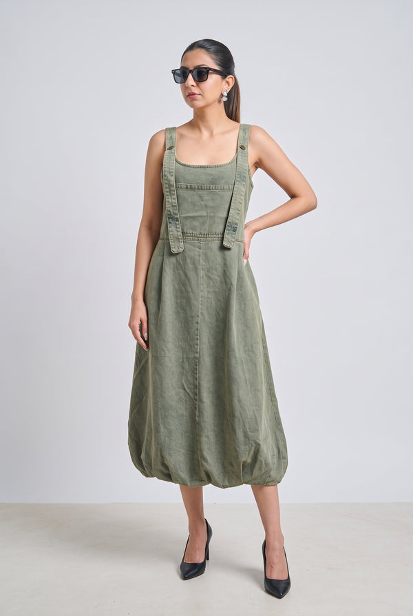 Tbfo Young Dump Broke – Olive Green Pinafore Midi Dress