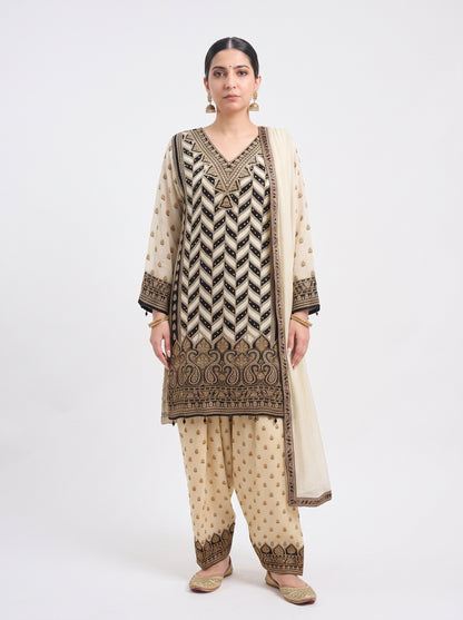 Tbfo Zigzag Printed Kurta Pant & Dupatta Set