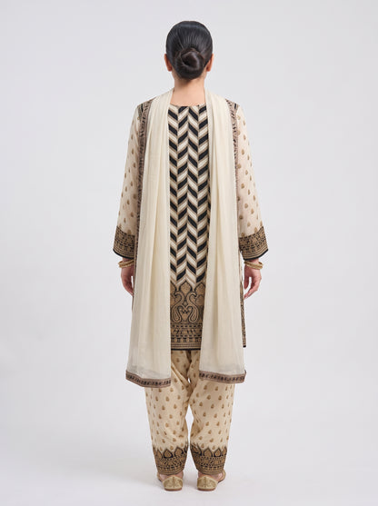 Tbfo Zigzag Printed Kurta Pant & Dupatta Set