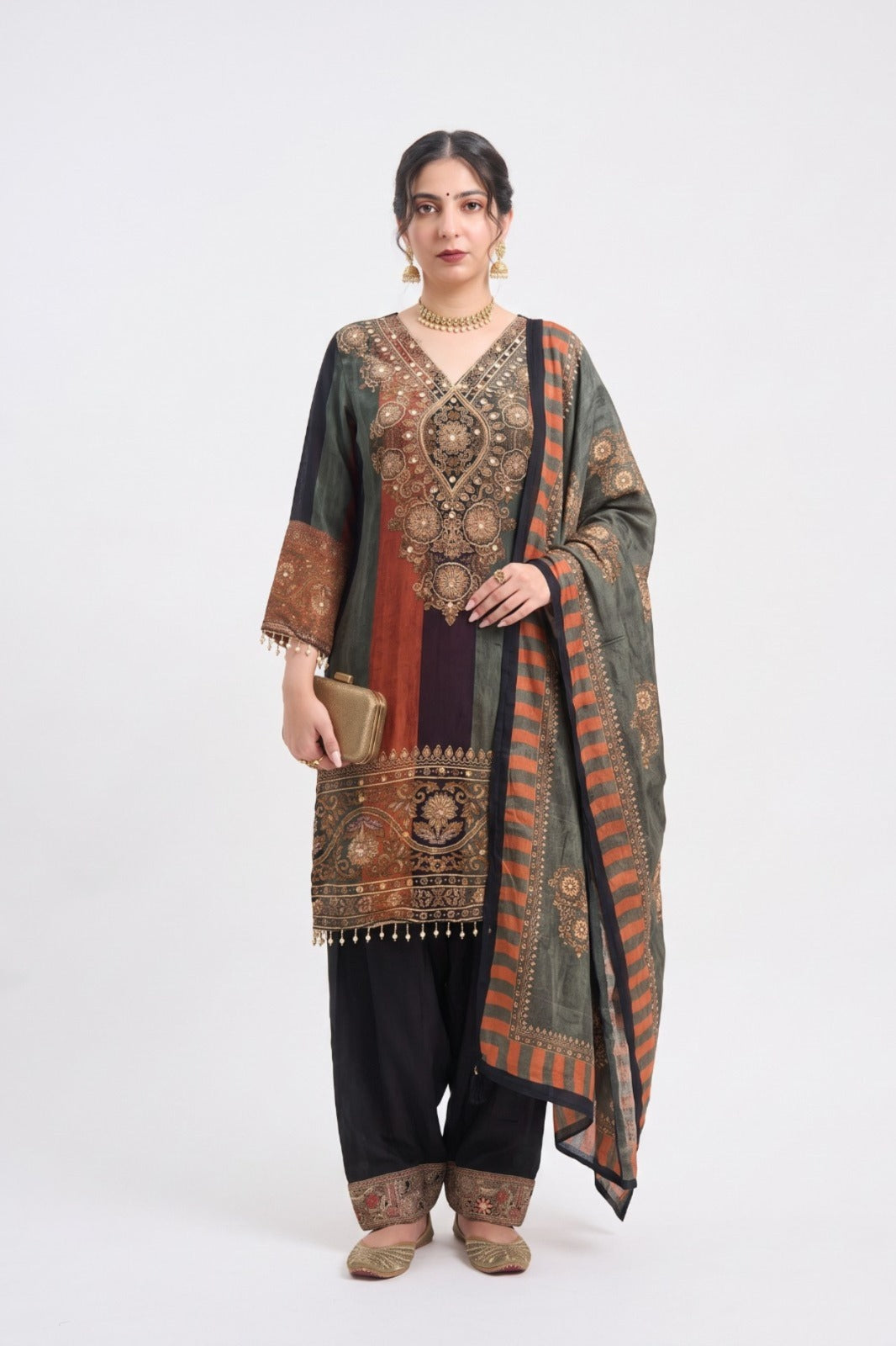Tbfo Nawabi poshak Embroidered Kurta Pant & Dupatta Set