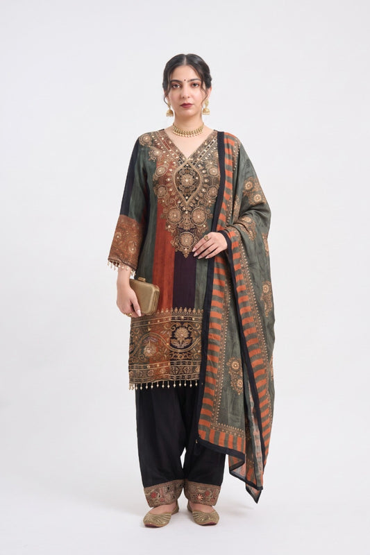 Tbfo Nawabi poshak Embroidered Kurta Pant & Dupatta Set