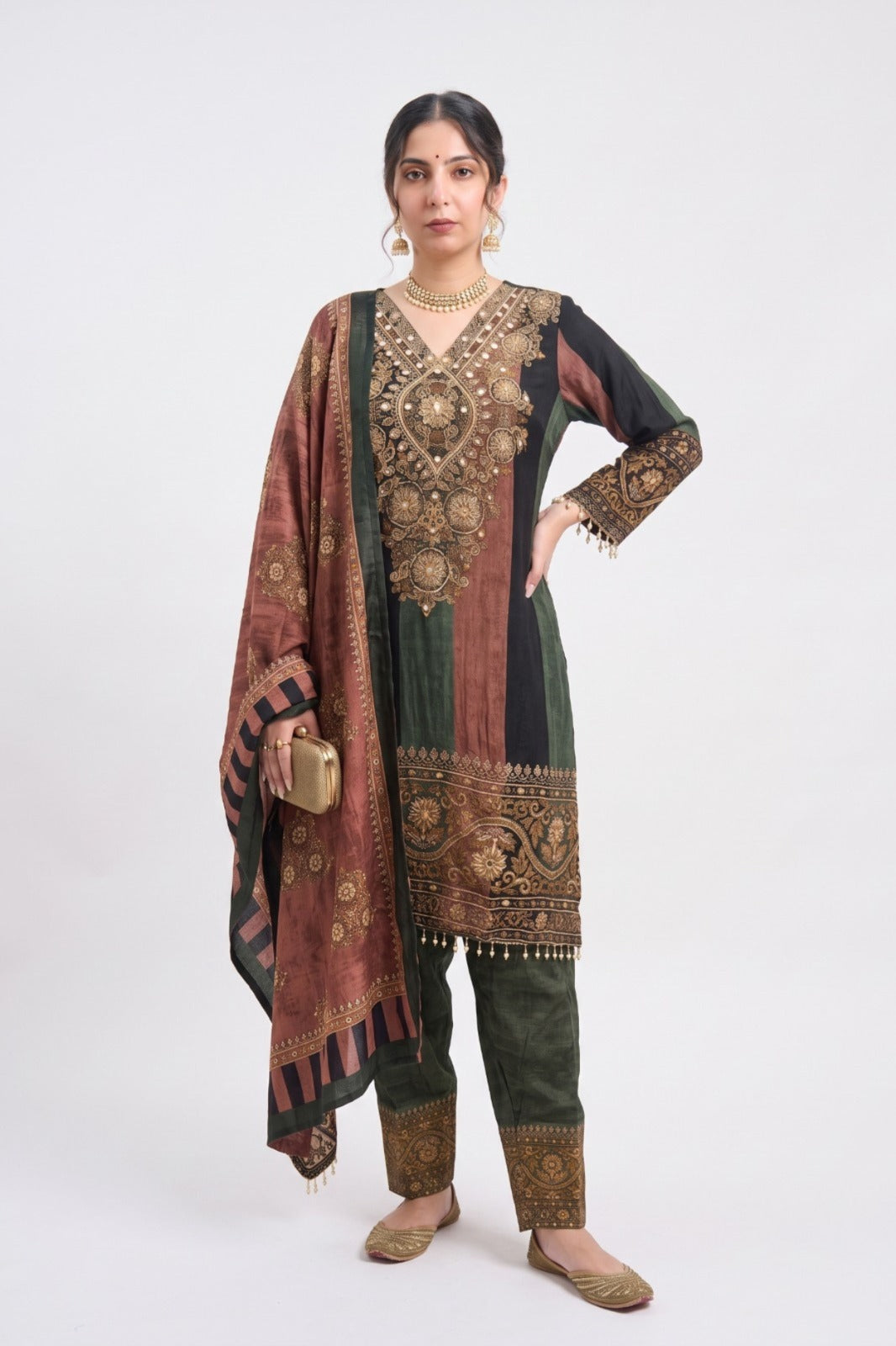 Tbfo Nawabi poshak Embroidered Kurta Pant & Dupatta Set