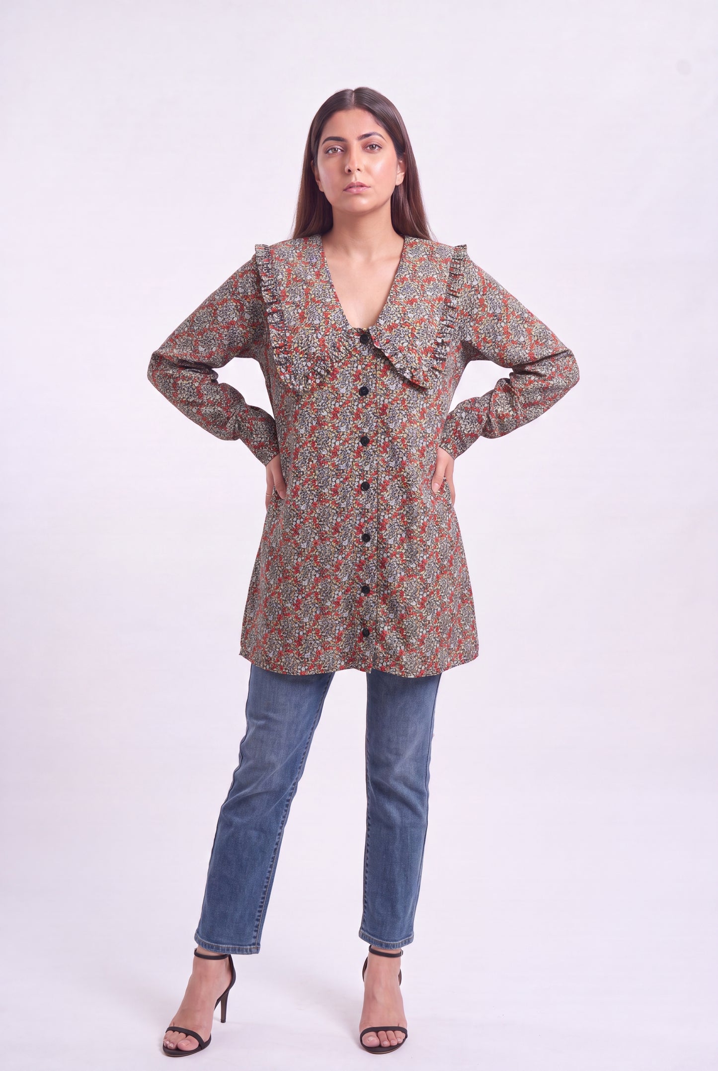 Tbfo PRINTED COLLAR TOP