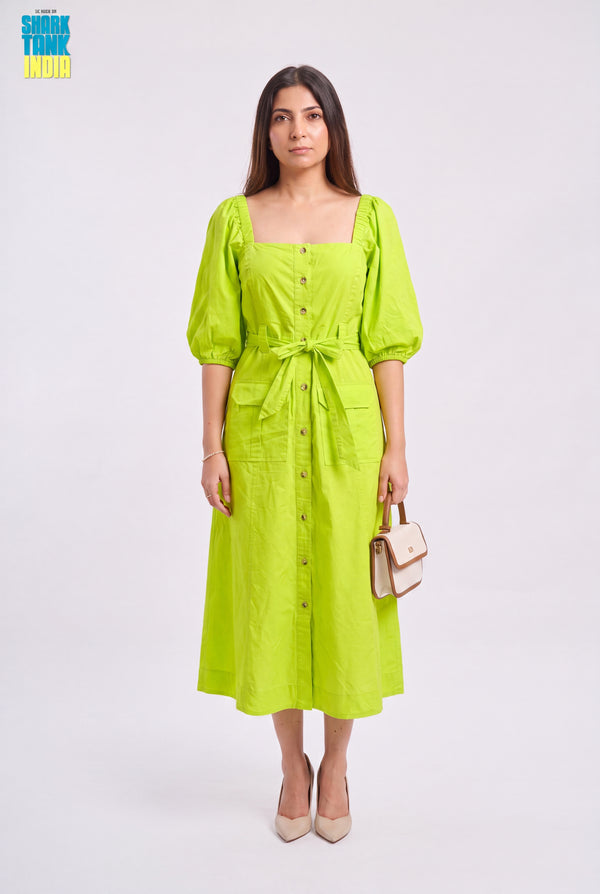 Tbfo RE NEON SOLID BELT BUTTON DRESS