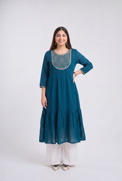 Tbfo Nayra Embroidered Tiered Kurta Set