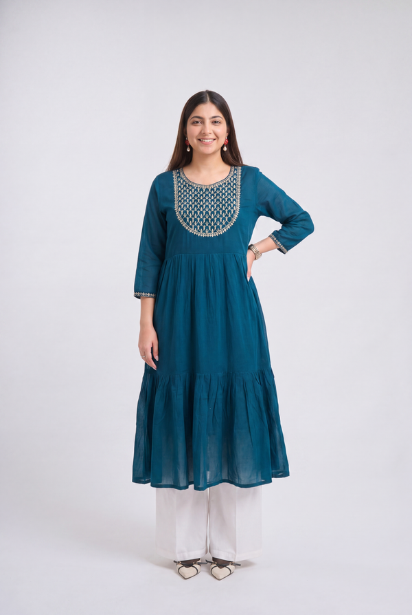 Tbfo Nayra Embroidered Tiered Kurta Set