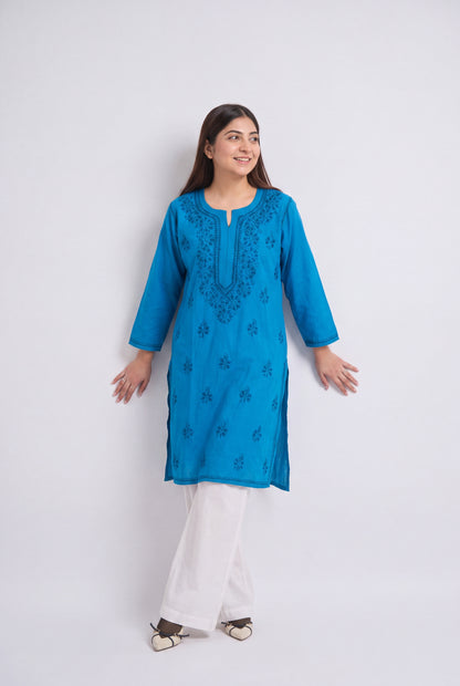 Tbfo Azure Blue Embroidered Straight Kurta Set
