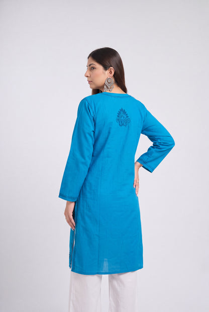 Tbfo Azure Blue Embroidered Straight Kurta Set