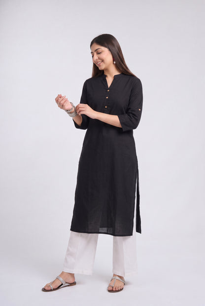Tbfo Classic Black Straight Kurta Set