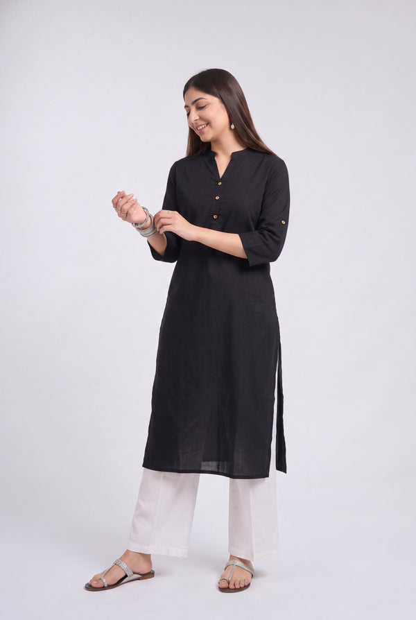Tbfo Classic Black Straight Kurta Set