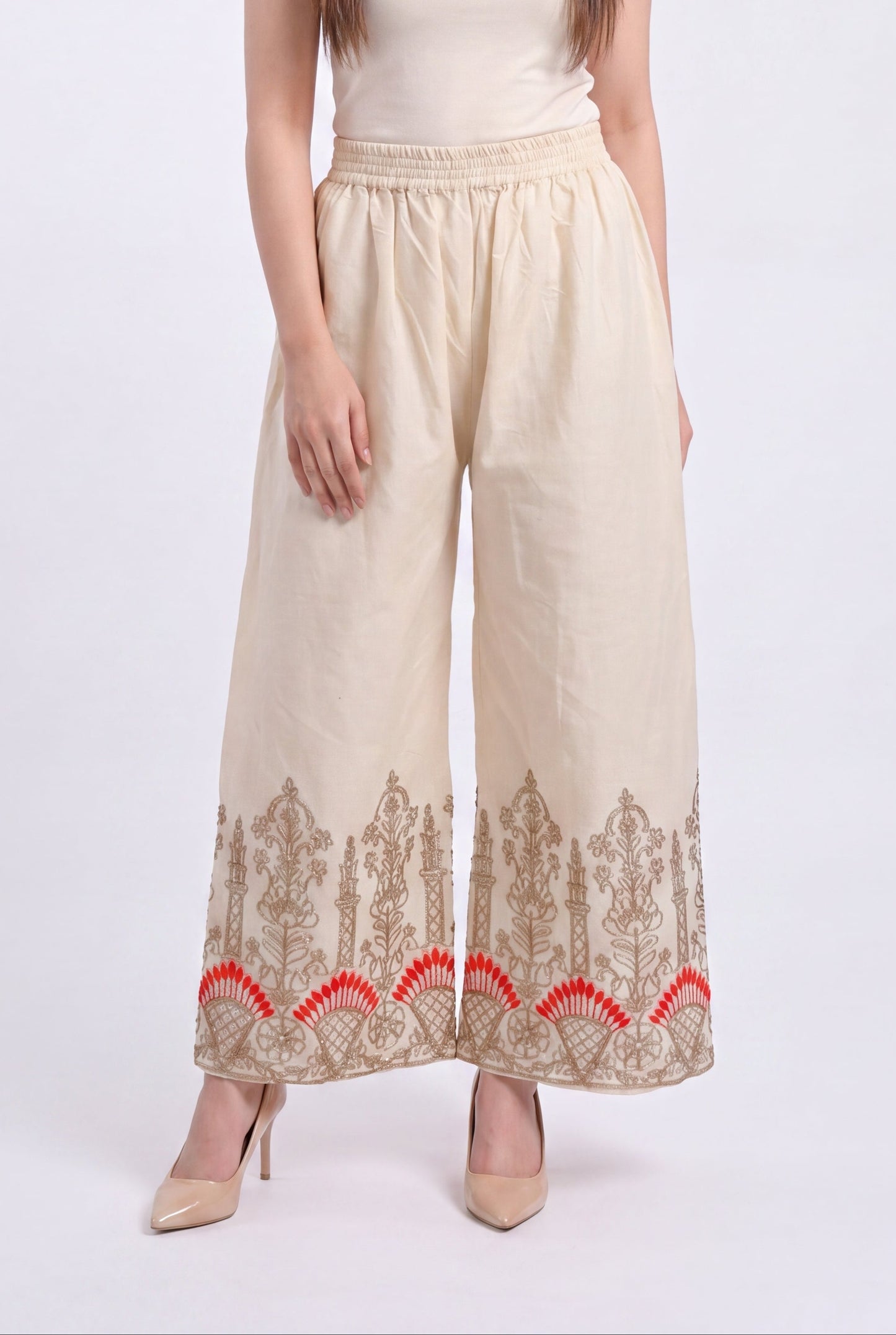 Tbfo cream/beige wide-leg palazzo pants