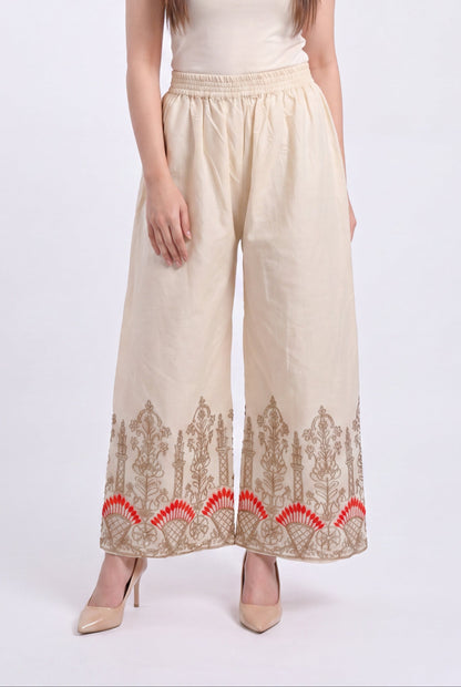 Tbfo cream/beige wide-leg palazzo pants