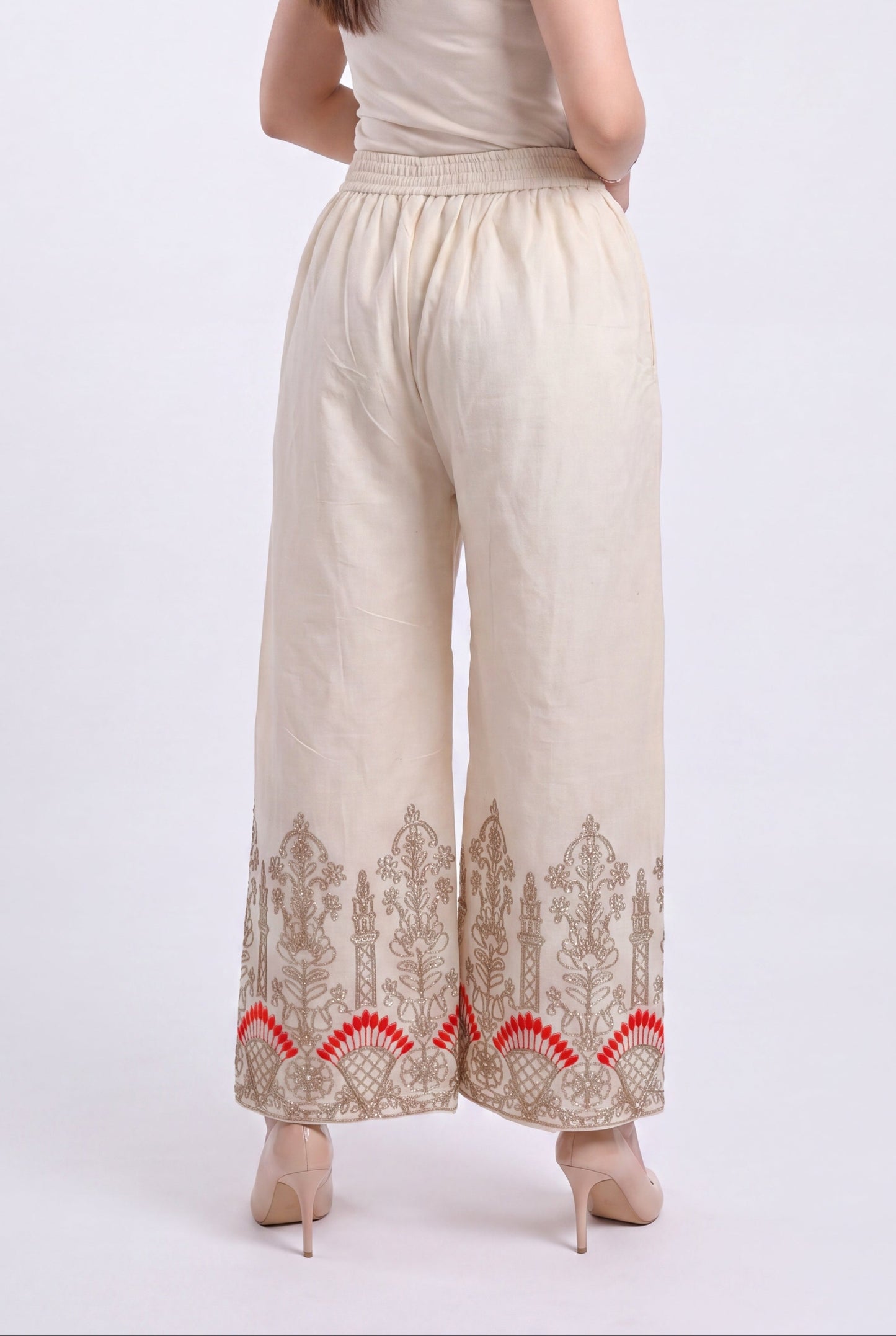 Tbfo cream/beige wide-leg palazzo pants