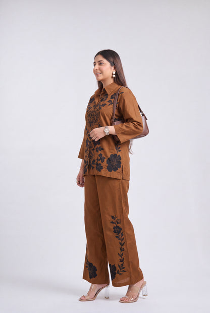 Tbfo Cafe Botanique Brown Coord Set