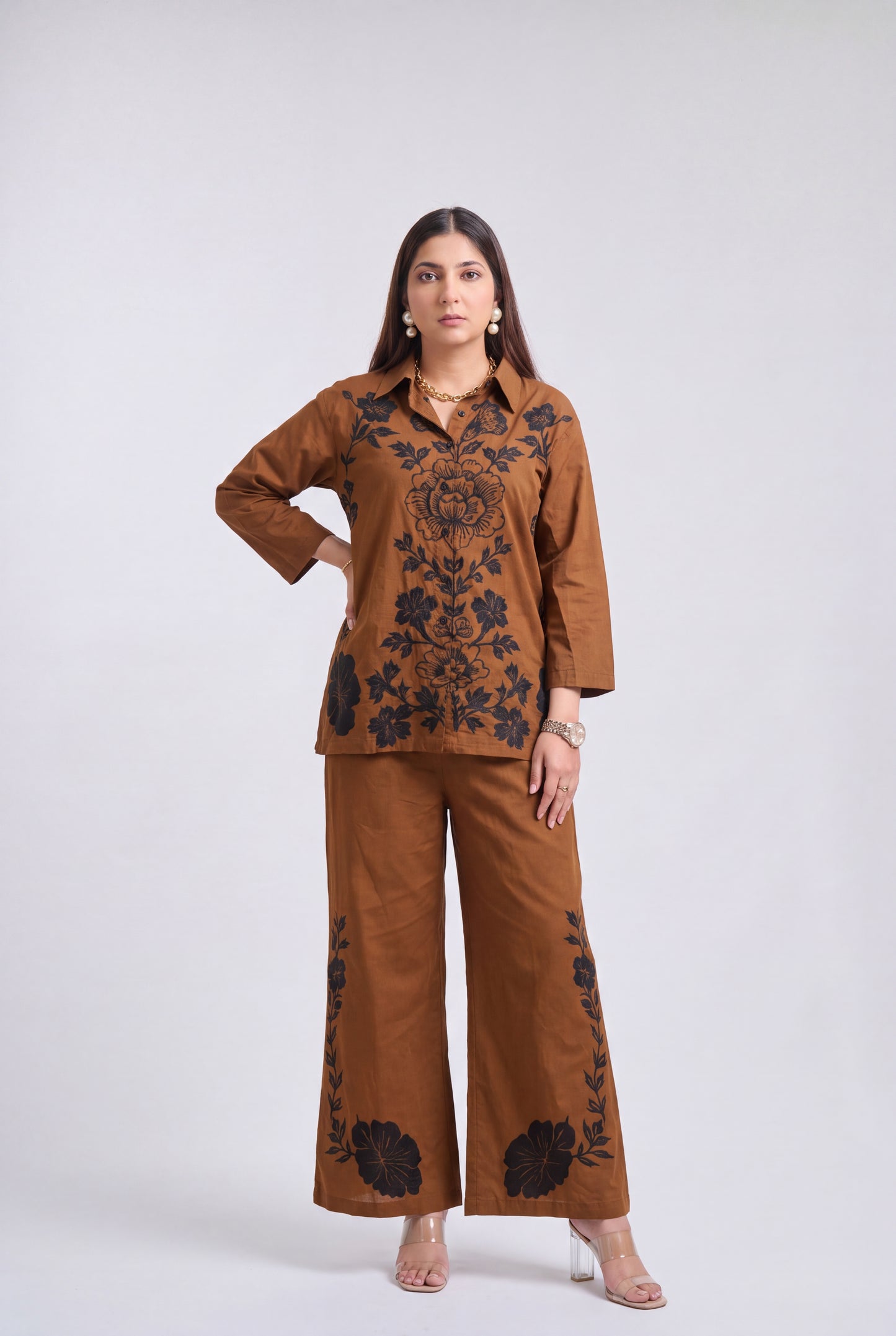 Tbfo Cafe Botanique Brown Coord Set
