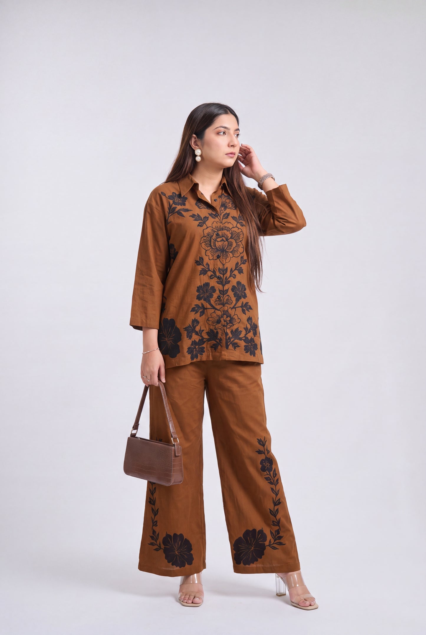 Tbfo Cafe Botanique Brown Coord Set
