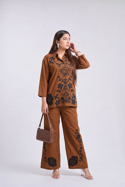 Tbfo Cafe Botanique Brown Coord Set